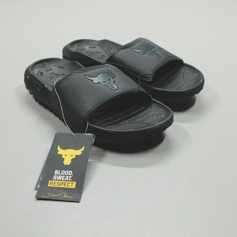 Under Armour Project Rock 3 Slides Unisex Men's 8 Women's 9.5 Black NWT